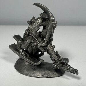 Gallo 1987 Pewter Dragon Skiing Miniature Figurine With Red Crystal Eyes D & D
